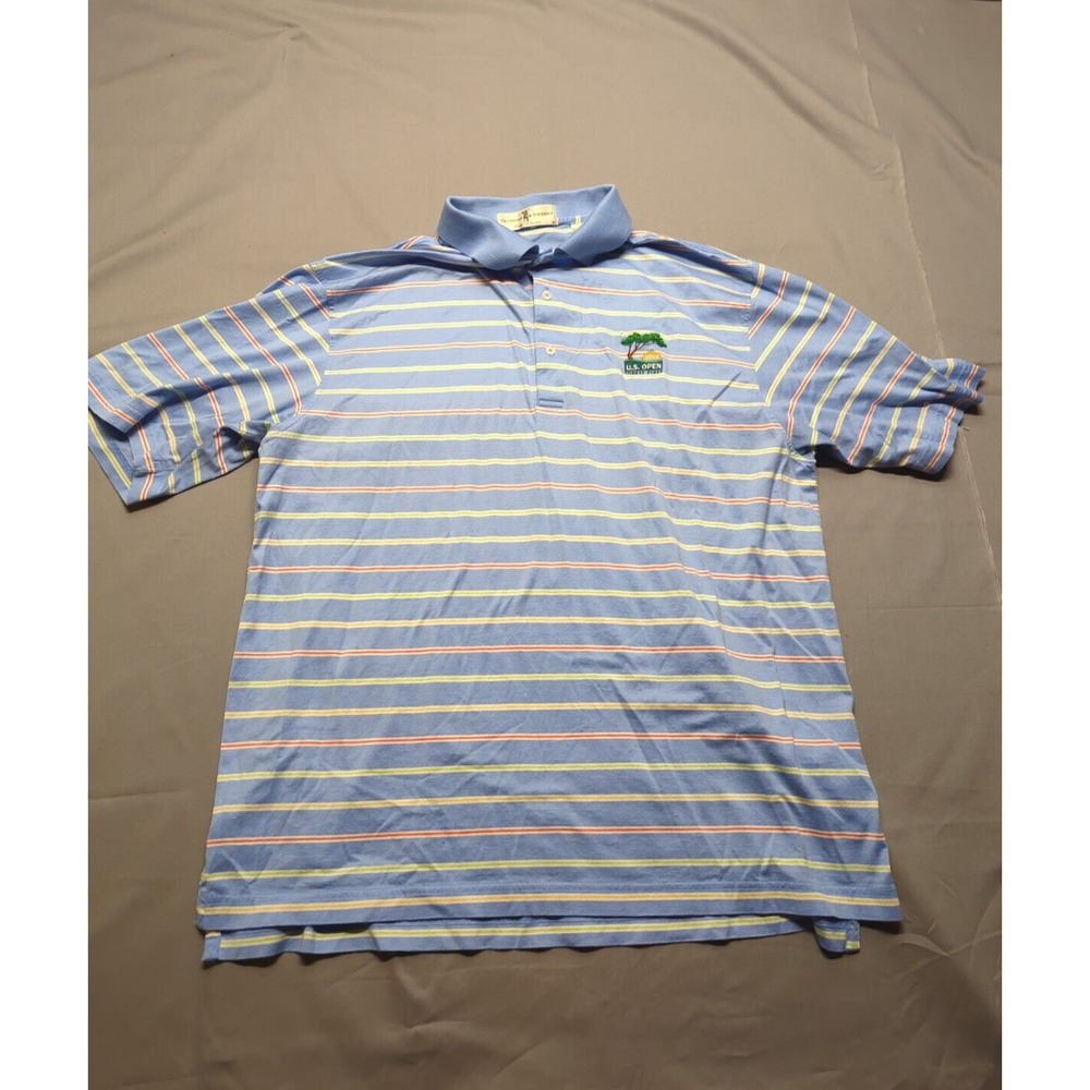 Fairway & Greene Mens 2008 US‎ Open Torrey Pines Polo Shirt Blue Striped Large